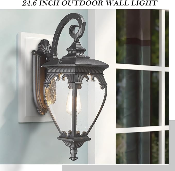 Large Outdoor Wall Lights Exterior Lighting Fixtures, 24.6 Inch Waterproof Large Outdoor Lanterns for Porch Light Fixture, Black Exterior Sconce Light for Outside House Patio Garage