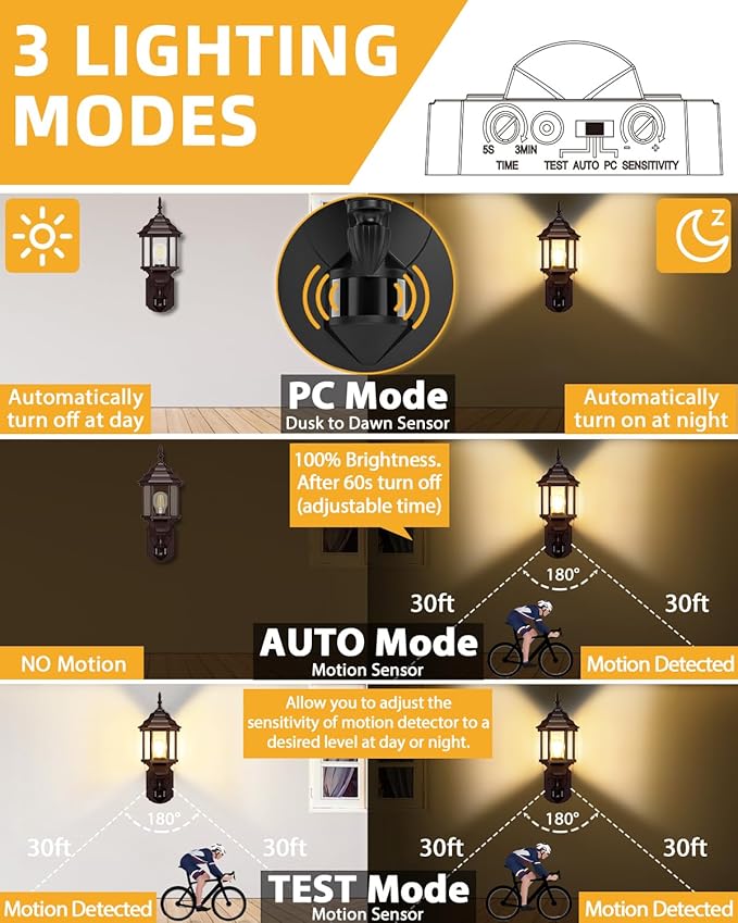 Redluck Motion Sensor Outdoor Lights, 16 inch Dusk to Dawn Outside Porch Lights, Waterproof Anti-Rust Aluminum Outdoor Wall Lights Exterior Lighting Fixtures for House, Garage, Front Door, Brown