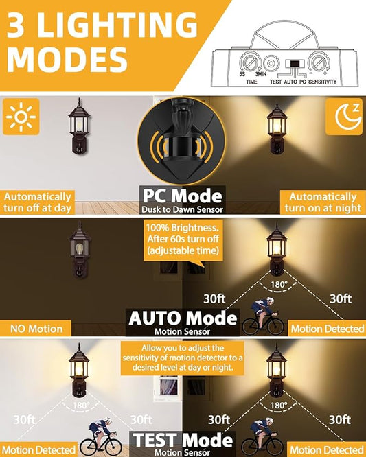 Redluck Motion Sensor Outdoor Lights, 16 inch Dusk to Dawn Outside Porch Lights, Waterproof Anti-Rust Aluminum Outdoor Wall Lights Exterior Lighting Fixtures for House, Garage, Front Door, Brown