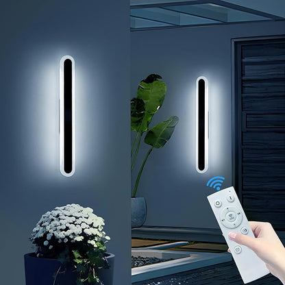 2 Pack Outdoor Wall Mounted Light, 23.6inch Modern Long Oval Exterior Sconce, 3000K-6000K Dimmable, IP65 Waterproof Strip Porch Lighting for Patio, Yard, Garage, House with Remote Control