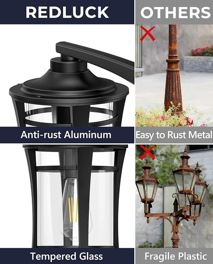 Lotsky Motion Sensor Outdoor Post Lights,360°Detection Dusk to Dawn Lamp Posts Outdoor Lighting with 3 Modes,Black 3-Head Aluminum Outside Street Light for Garden,Driveway,Patio,Waterproof,E26 Base