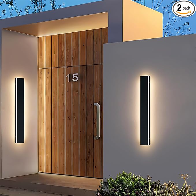Upgrade Widened 2 Pack Long LED Outdoor Wall Light, 31.4inch Black Modern Wall Sconces, 31W, 3000K Warm White, IP65 Waterproof Front Porch Lighting Fixture for Patio, Garage, Entryway, Fence