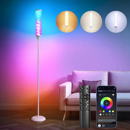 Prism Glow Floor Lamp with Water Ripple, Smart RGB LED Floor Lamp with Music Sync, DIY Colors, Color Changing Standing Lamp with 3 Color Temperature, Timer, Corner Lamp for Living Room, Bedroom