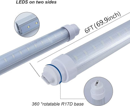 6 Pack T10 6FT 48W Led Tube Light Shop Light Double Sided 360° Rotatable R17D Base Ballast Bypass 6 Foot Advertisement Sign Lighting 6000k Cool White Striped Cover 100-277V