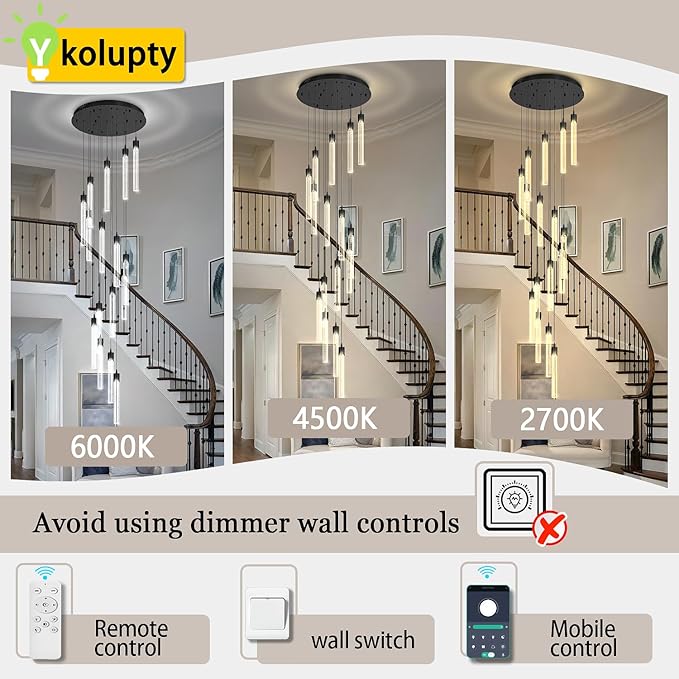 H125'' Modern Crystal Chandeliers for Entryway 18-Lights LED Dimmable Chandeliers Lighting Fixture Large Pendant Light for Staircaes Living Room Villa