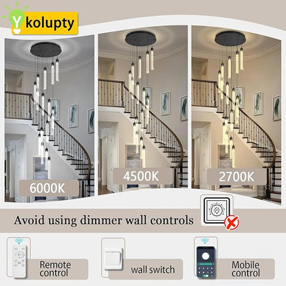 H125'' Modern Crystal Chandeliers for Entryway 18-Lights LED Dimmable Chandeliers Lighting Fixture Large Pendant Light for Staircaes Living Room Villa