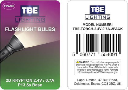 TBE LIGHTING Replacement 2D 2.4 Volt, 0.7A Bayonet Base P13.5 Krypton Flashlight Bulbs, Pack of 2 Energy efficient Flashlight Krypton Bulbs to fit a Standard 2D Torches