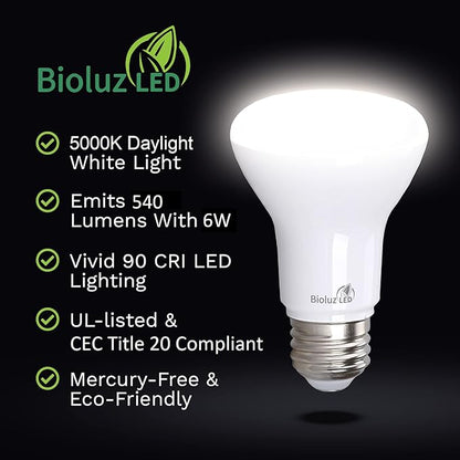 Bioluz LED 8 Pack BR20 LED Bulb 5000K Daylight Led Bulbs 6W=50W, 90 CRI, 540 Lumen, Dimmable LED Light Bulbs, Cool White Light Bulbs, Indoor/Outdoor Flood Light Bulbs, UL Listed & Title 20 Compliant
