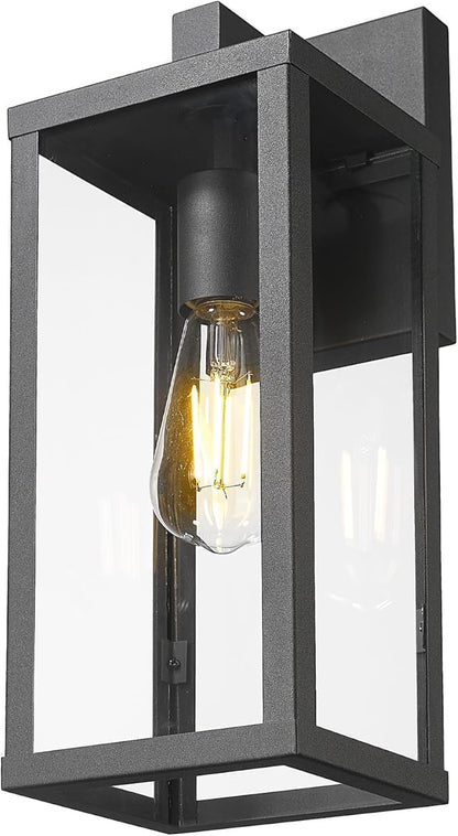 Outdoor Wall Light with Clear Glass, Anti-Rust Exterior Wall Sconce, Weather Resistant Outdoor Lantern, Exterior Lighting for Porch, Patio, Garage, Entryway (Black, 15.5" Height-1 Pack)