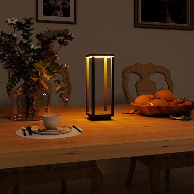 Cordless Table Lamp Rechargeable, IP55 Waterproof, 60h Runtime Protable Outdoor Table Lamps, 3 Color Stepless Dimming Battery Powered Table Lamp for Dinner/Restaurant/Bedroom/Cafe