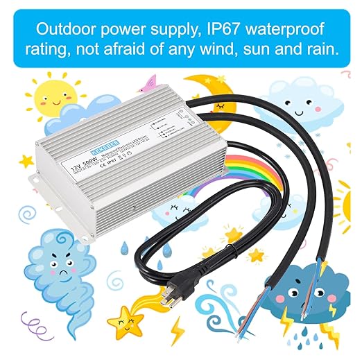 LED Driver 12V500W Waterproof Power Supply 110V/130V AC to 12V DC 41.6A Low Voltage Switching Power Supply IP67 Underwater Lighting LED Light Module Waterproof Transformer