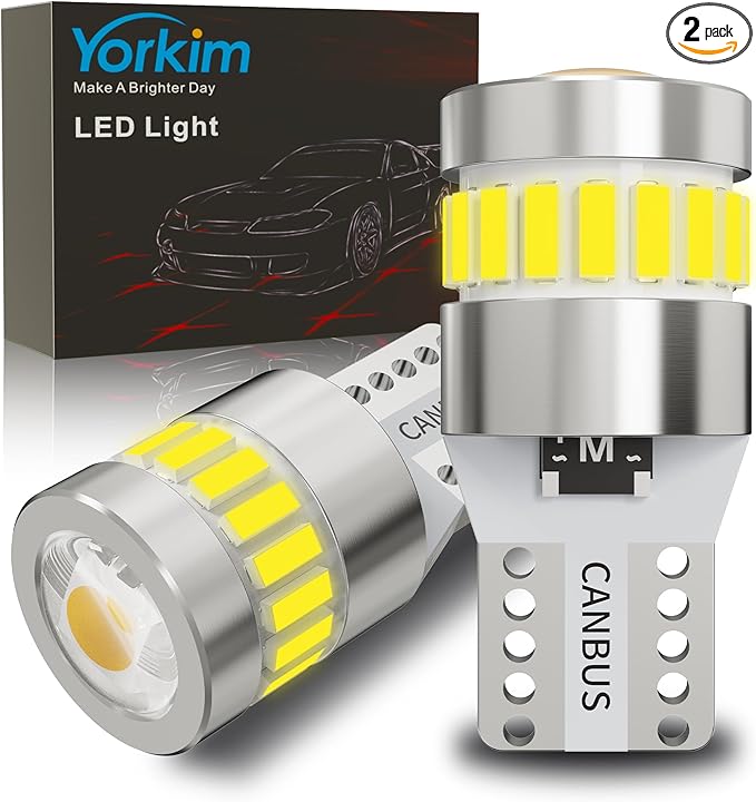 Yorkim 194 LED Bulb 6300K White, 168 2825 W5W T10 LED Light Bulb Error Free for License Plate, Dome, Map, Courtesy, Side Marker Lights, Pack of 2