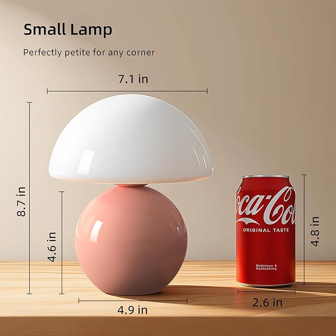 Mushroom Lamp Desk Lamp for Bedroom,Table Bedside Small Lamps for Living Room,Mushroom Decor Cute Mini Modern Mid Century Lamps for Night Stands,Unique Aesthetic Home Living Room Decor(Pink)