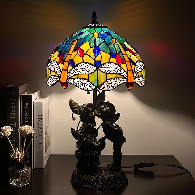 Table Lamp Base Replacement Only, Wide 7 Height 19 Inch, Fit for 8, 10, 12 Inch Tiffany Style Stained Glass Lampshade, Dark Bronze Finish,Resin, Push Switch On Cord(G (W7H19 Inch))