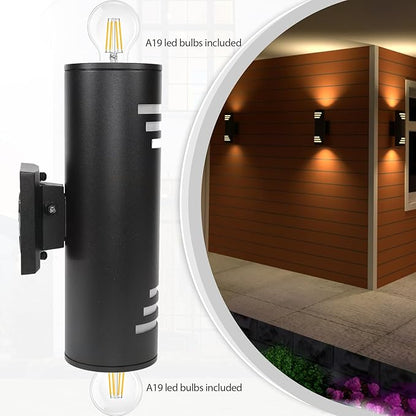 Dusk to Dawn Porch Lights Outdoor 2 Pack, Modern Exterior Lighting Fixtures 13In, Cylinder Outdoor Wall Lights Up Down Sconce Lighting for House Doorway, ETL Listed