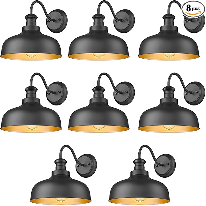 Outdoor Farmhouse Barn Light, 11.5 Inch Outside Wall Sconce, Weather Resistant Anti-Rust Farmhouse Exterior Wall Mount Light, Outdoor Lantern Lamp for Porch, Garage, Patio, Entryway (Black, 8 Pack)