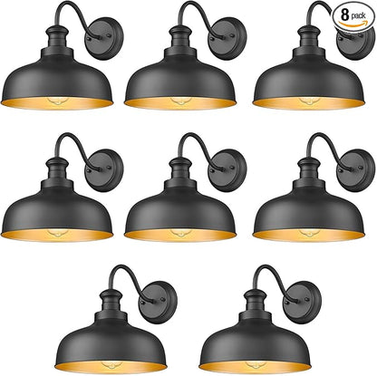 Outdoor Farmhouse Barn Light, 11.5 Inch Outside Wall Sconce, Weather Resistant Anti-Rust Farmhouse Exterior Wall Mount Light, Outdoor Lantern Lamp for Porch, Garage, Patio, Entryway (Black, 8 Pack)