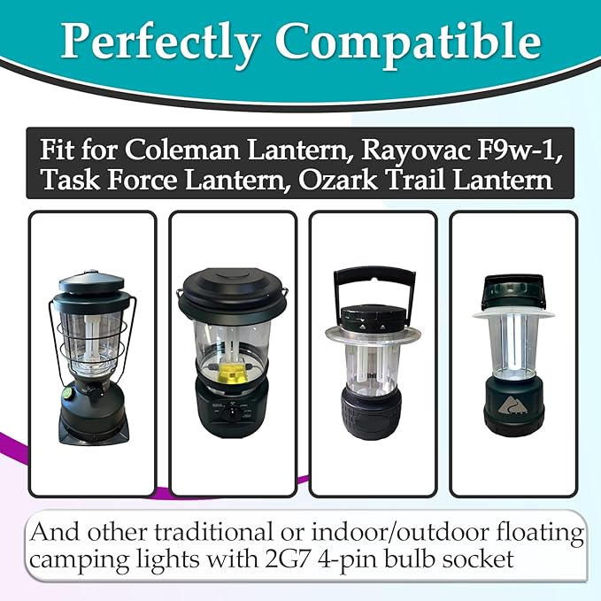 8 Pcs FLS/E9W 6400K Camping Lantern Bulb, Suitable for Coleman Lantern, Rayovac F9w-1, F9W-2, Satco S8365, Kandolite 96500, CFSE/841, CFDS/E/841 and Ozark Trail, 4 Pin 2G7 Base, Bright & Stable Light