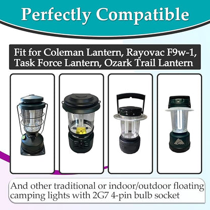 8 Pcs FLS/E9W 6400K Camping Lantern Bulb, Suitable for Coleman Lantern, Rayovac F9w-1, F9W-2, Satco S8365, Kandolite 96500, CFSE/841, CFDS/E/841 and Ozark Trail, 4 Pin 2G7 Base, Bright & Stable Light