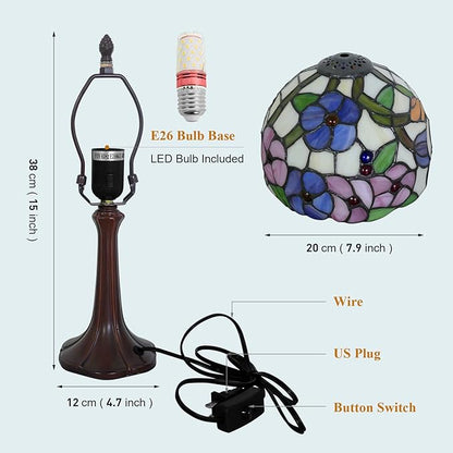 Tiffany Lamp Morning Glossy Stained Glass Table Lamp 8x8x15 Inches Flower Style Desk Reading Light Decor for Beside Bedroom Living Room Home Office