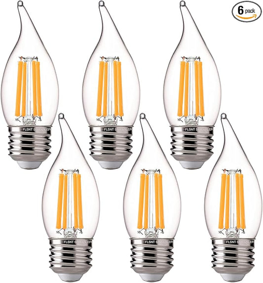 FLSNT 2700K Soft White LED Chandelier Edison Bulbs, 100W Equivalent, Dimmable CA11 E26 Base LED Candelabra Bulbs, 800LM, 6 Pack UL,CA65 Listed.