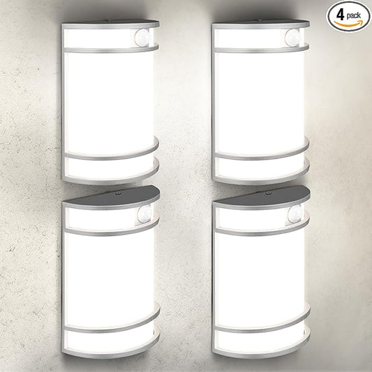 ASD 10 Inch LED Outdoor & Indoor Wall Mount Light Fixture with Motion Sensor - Brushed Nickel Wall Sconce Lighting - 15W 120-277V 3000K 4000K 5000K Exterior Lights - Front Door & Patio - ETL 4 Pack