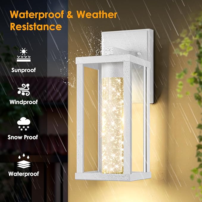 2-Pack Outdoor Wall Light Fixture, Exterior Waterproof Wall Lantern Sconce with Crystal Bubble Glass, Anti-Rust Modern POutside Lighting for Porch, House, Patio, Garage, Entryway