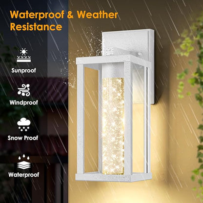 2-Pack Outdoor Wall Light Fixture, Exterior Waterproof Wall Lantern Sconce with Crystal Bubble Glass, Anti-Rust Modern POutside Lighting for Porch, House, Patio, Garage, Entryway