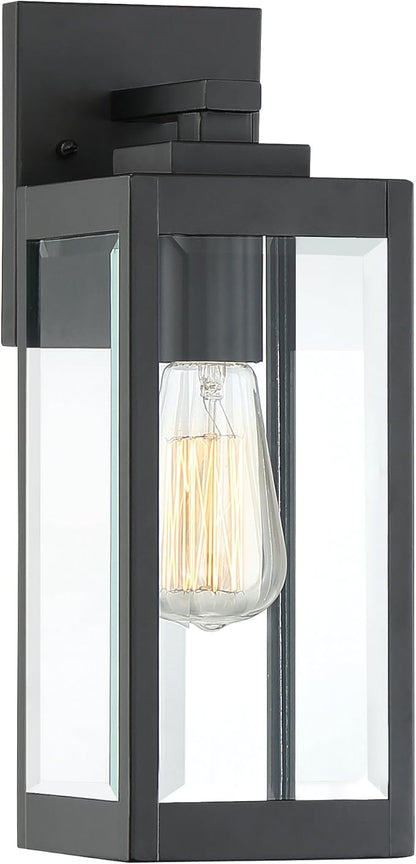 Quoizel Westover Modern Wall Sconce, 14.25 Inch Earth Black 1-Light Outdoor Light Fixture, Clear Beveled Glass Wall Lantern, 100 W, Industrial Design Wall Light for Porch, Patio, Gazebo or Yard