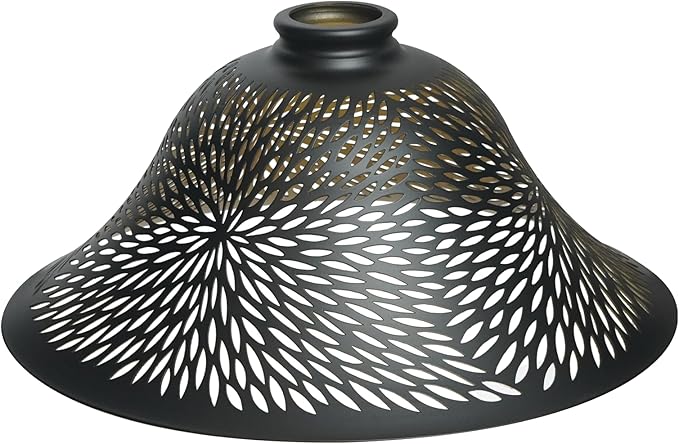 Ceiling Fan Light Covers, Pendant Light Shade Replacement with 1.65" Fitter, ALUCSET 5.5" Height and 12.2" Diameter, Metal Bell Cover for Chandelier Wall Sconces Etched Chrysanthemum Black and Gold