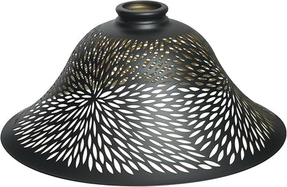 Ceiling Fan Light Covers, Pendant Light Shade Replacement with 1.65" Fitter, ALUCSET 5.5" Height and 12.2" Diameter, Metal Bell Cover for Chandelier Wall Sconces Etched Chrysanthemum Black and Gold