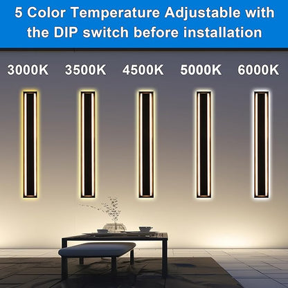 MELUCEE 2 Pack 60 Inch Outdoor Long Wall Lights, 5 Color Dimmable Outside Linear Long Strip LED Wall Sconce, Black Exterior Light Fixture for House, Garage, Porch, Patio, IP65 Waterproof, 3000K-6000K