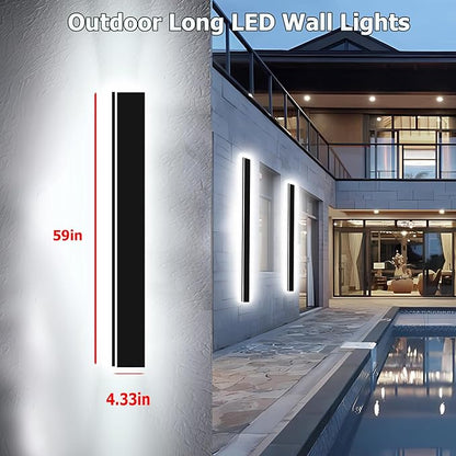 2pcs 59in Exterior Wall Lights,4.33in Wide Dimmable Modern Outdoor Wall Lights for Garage and Front Door,Linear Outdoor Wall Sconce IP65 Waterproof,Black LED Outdoor Long Light Fixture