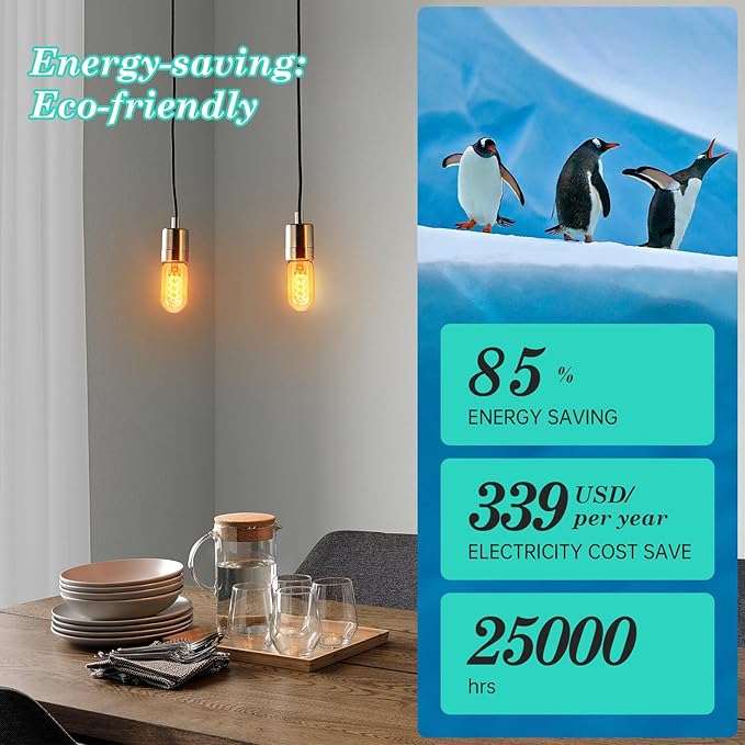 AMDTU Edison Bulbs 60W Equivalent Dimmable, Spiral Ultra-Thin Filament E26 LED Bulbs 7W, 700 Lumen, Warm Yellow 2200K, T45 Amber Glass Tubular Light Bulbs for Lamps, 4 Pack