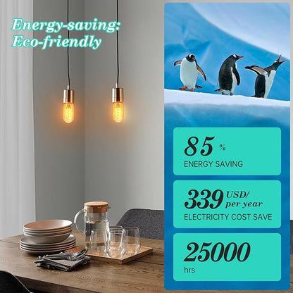 AMDTU Edison Bulbs 60W Equivalent Dimmable, Spiral Ultra-Thin Filament E26 LED Bulbs 7W, 700 Lumen, Warm Yellow 2200K, T45 Amber Glass Tubular Light Bulbs for Lamps, 4 Pack