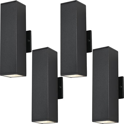 Outdoor Porch Lights, 14 in Outside Lights for House,Garage,Front Door,Modern Black Outdoor Wall Sconce,Up and Down Aluminum Square Patio Wall Light Fixture Include 8 * 7W Led Bulbs 4PCS