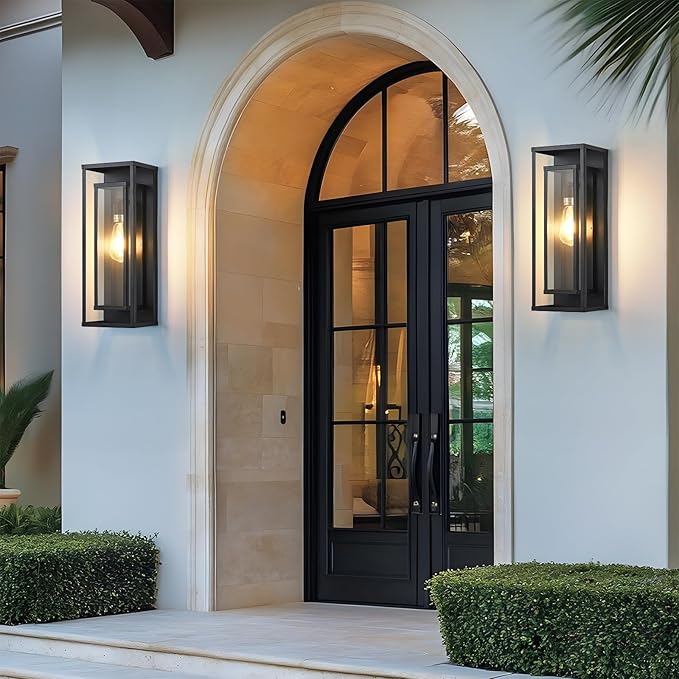 AIBISDO 18In Large Outdoor Wall Light -2 Pack, Black Exterior Lighting Fixture, Outdoor Wall Lantern with Clear Glass Shade, Waterproof Porch Light for Patio, Garage, Front Door（Black）