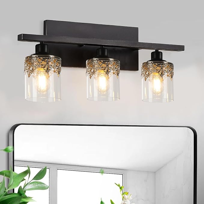 3 Pack Clear Glass Lamp Shades with Decorative Pattern, 1-5/8 inch Fitter, Cylinder Glass Shade Covers Replacement Globe for Pendant Light fixtures Floor lamps Wall Sconces
