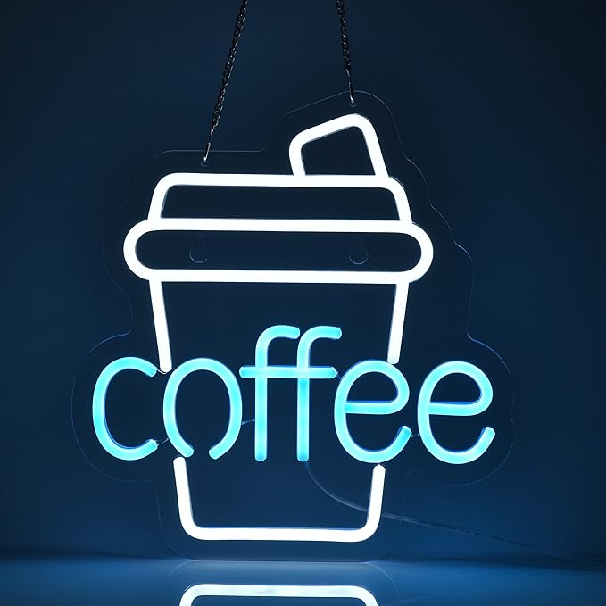 Coffee Neon Sign for Wall Decor,Suitable for Cafe Shop Bar Christmas Party Man Cave Birthday Gift, USB Powered,14"x17" Handmade LED Neon Tubing Signs