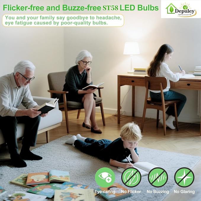 Depuley LED Light Bulbs E26: Edison LED Filament Bulbs 6W Equivalent 60W - Vintage Chandelier Lights Bulb 5000K Daylight White - ST58 Clear Glass Bulb 360°Omnidirectional Lighting 800LM 90+CRI 6-Pack