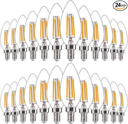 FLSNT 24 Pack LED Candelabra Bulbs 60W Equivalent, B11 Dimmable LED Chandelier Light Bulbs, E12 Base, 2700K Soft White