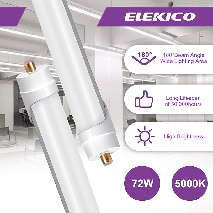 8FT Led Bulbs, Double Row Super Bright 72W 5000K T8 8FT Led Shop Light Bulbs, 9000LM FA8 Single Pin 8 Foot Led Light, 8' Led Bulbs to Replace F96t12 Fluorescent Light Bulb 6 Pack