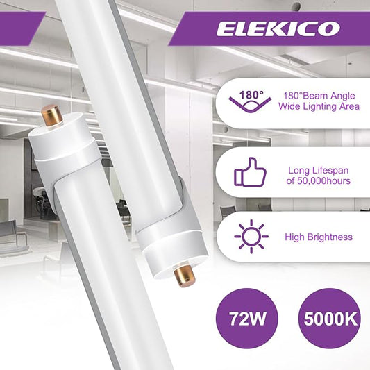 8FT Led Bulbs, Double Row Super Bright 72W 5000K T8 8FT Led Shop Light Bulbs, 9000LM FA8 Single Pin 8 Foot Led Light, 8' Led Bulbs to Replace F96t12 Fluorescent Light Bulb 6 Pack