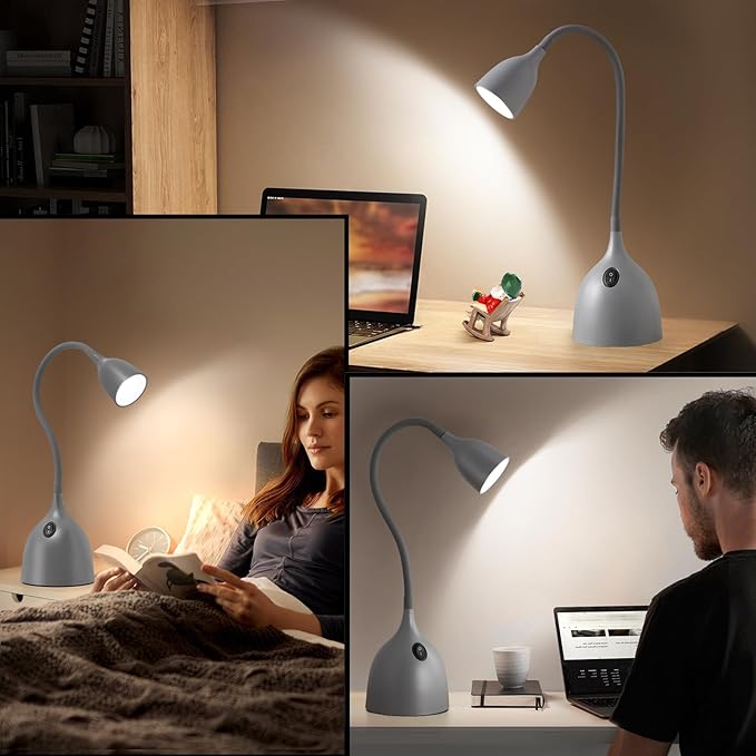 Gooseneck Desk Lamp 360 LED Flexible Reading Light for Small Spaces Home Office Bedroom College Dorm Bookshelf Nightstand Table (Grey)