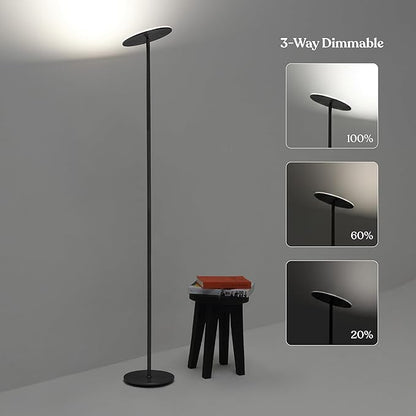Brightech Sky LED Floor lamp, Torchiere Super Bright Floor Lamp for Living Room Decor & Office - Dimmable, Tall Standing Lamp with Warm Light for Bedroom & Reading - Bronze