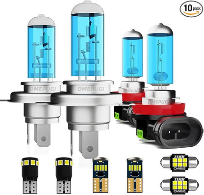 Halogen Headlight Bulbs Interior Light Kit Fit For Honda CR-V 2013-2014, High Low Beam Light Bulb Combo + Interior Bulbs Package + License Plate Lights, Plug N Play, Pack of 10