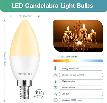 40 Pack LED Candelabra Light Bulbs 60W Equivalent, Chandelier Light Bulbs Soft White 2700K, E12 LED Bulb, Type B Light Bulb 5.5W, Candelabra Base, 120V, B11 Candle Light Bulb, Non-Dimmable