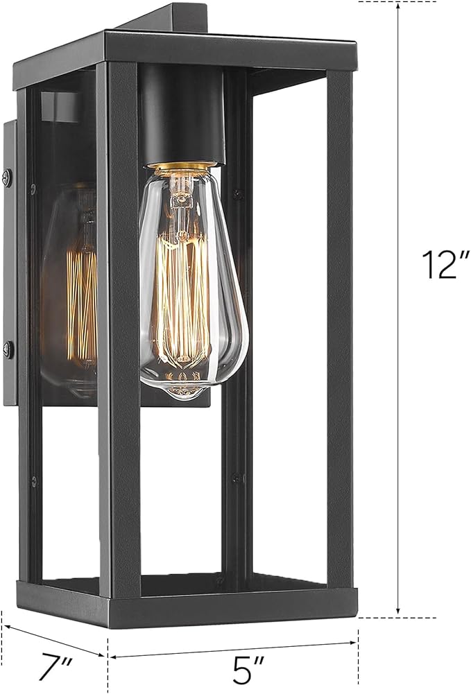 Outdoor Wall Lantern, Exterior Wall Mount Lights, Outdoor Wall Sconces, Wall Lighting Fixture, Exterior Light Lantern Fixtures, Porch Light Lamps Modern Porch Lighting for Garage (Black, 1PACK)