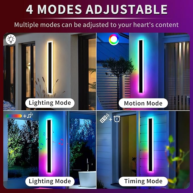 Mikeru Upgraded Widened RGB Long LED Wall Lights, 2Pack 57inch Outdoor Sconces RGB/Warm/White Dimmable Outdoor Wall Lights Exterior Front Porch Light Ip65 Waterproof Wall Sconce with Remote Control