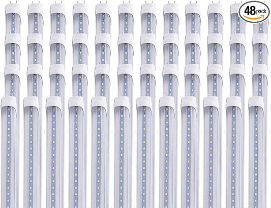 48 pcs 4FT 24W T8 LED Tube Light White Daylight 6000k 4' LED Bulbs Garage Warehouse Shop Light Ballast Bypass G13 Base T10 T12 Fluorescent lamp Replacement AC100-277V Clear Cover